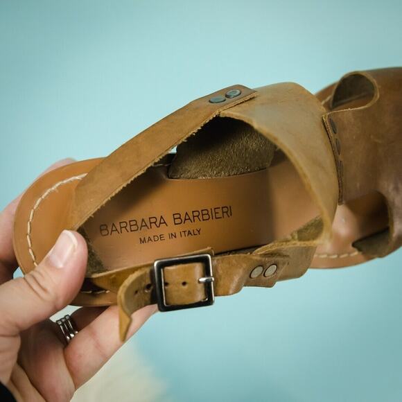 Barbara Barbieri Size 7 Brown Leather Studded Singback Stacked Block  Sandals - Picture 7 of 7